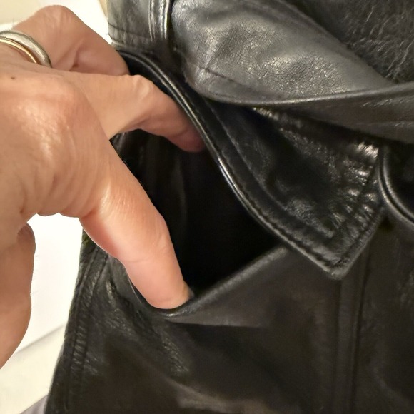 Women's Vtg Leather Jacket Coat M Zip Up‎ & Tie Waist Black Belt Leather Limited - Picture 8 of 16